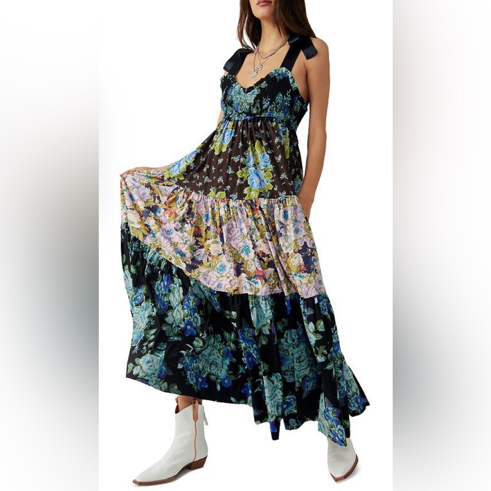 NWOT Free People Bluebell Cotton Mixed Prints Maxi Dress